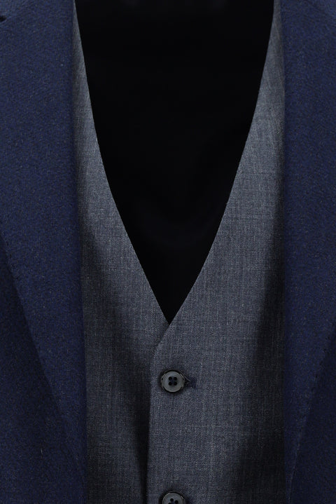 Light Navy Blue 7 Drop Slim Fit Narrow Cut Suit with Vest