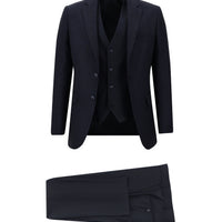Medium Navy 7 Drop Slim Fit Patterned Suit with Vest