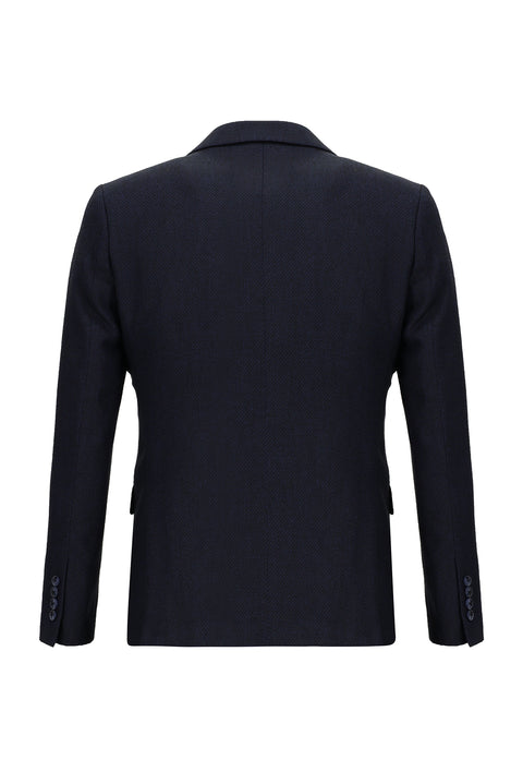 Medium Navy 7 Drop Slim Fit Patterned Suit with Vest