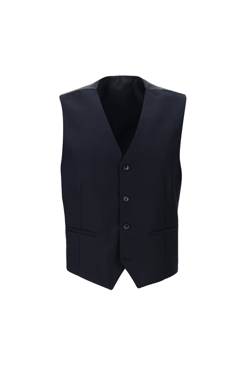 Medium Navy 7 Drop Slim Fit Patterned Suit with Vest
