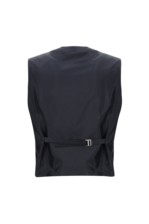 Medium Navy 7 Drop Slim Fit Patterned Suit with Vest