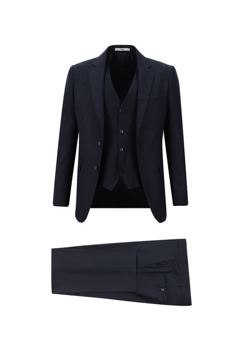 Dark Navy 7 Drop Slim Fit Narrow Cut Suit with Vest