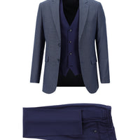Medium Navy 7 Drop Slim Fit Suit with Elasticated Waist and Drawstring, Combination Vest
