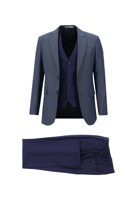 Medium Navy 7 Drop Slim Fit Suit with Elasticated Waist and Drawstring, Combination Vest