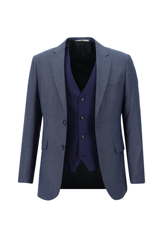  Orta Lacivert 7 Drop Slim Fit Dar Kesim Beli Lastikli İpli Kombinli Yelekli Takım Elbise