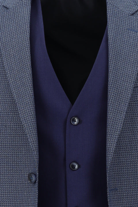Medium Navy 7 Drop Slim Fit Suit with Elasticated Waist and Drawstring, Combination Vest