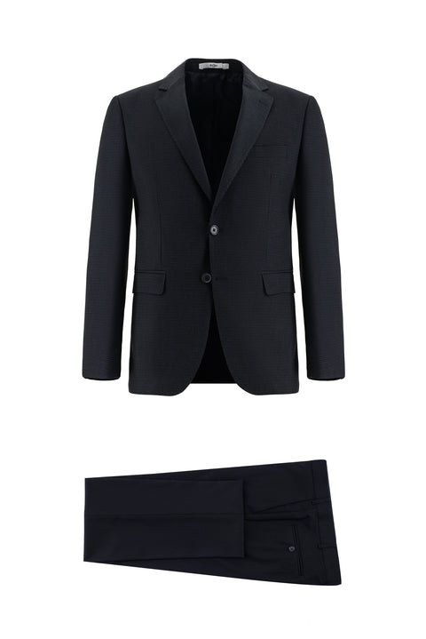 Dark Navy 7 Drop Slim Fit Patterned Combination Suit