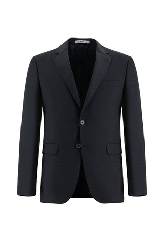  Koyu Lacivert 7 Drop Slim Fit Dar Kesim Desenli Kombinli Takım Elbise