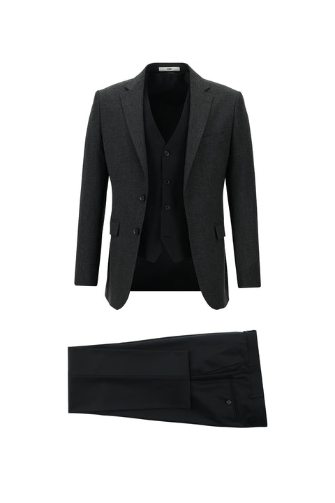 Dark Anthracite 7 Drop Slim Fit Narrow Cut Suit with Vest