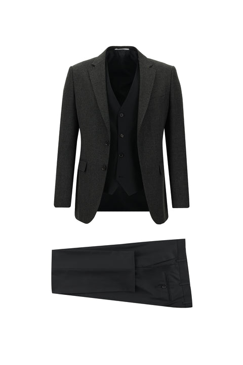 Orta Antrasit 7 Drop Slim Fit Dar Kesim Kombinli Yelekli Takım Elbise