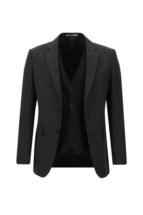 Orta Antrasit 7 Drop Slim Fit Dar Kesim Kombinli Yelekli Takım Elbise