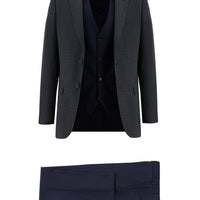Dark Navy 6 Drop Regular Fit Standard Cut Patterned Suit with Vest