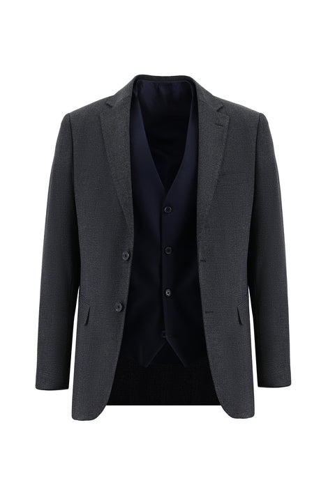 Dark Navy 6 Drop Regular Fit Standard Cut Patterned Suit with Vest