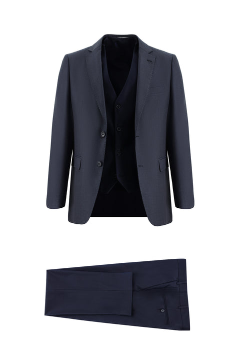 Medium Navy Blue 6 Drop Regular Fit Standard Cut Suit with Vest