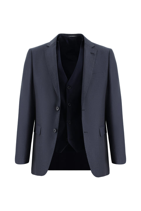 Medium Navy Blue 6 Drop Regular Fit Standard Cut Suit with Vest
