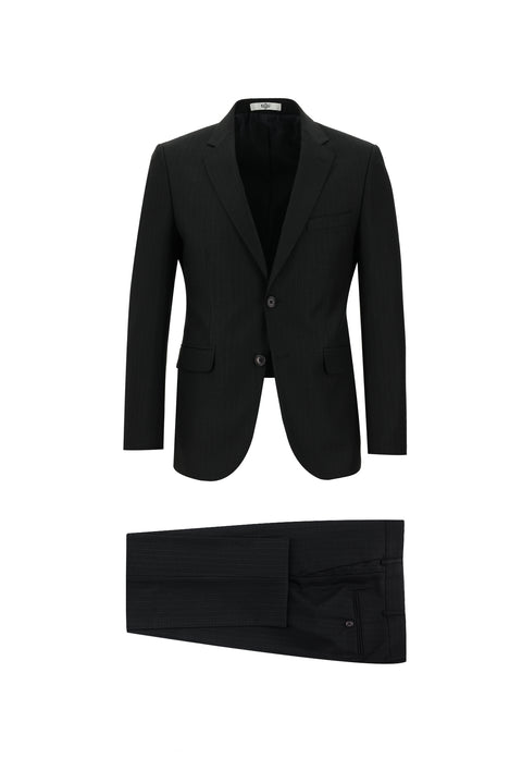 Black 7 Drop Slim Fit Patterned Suit