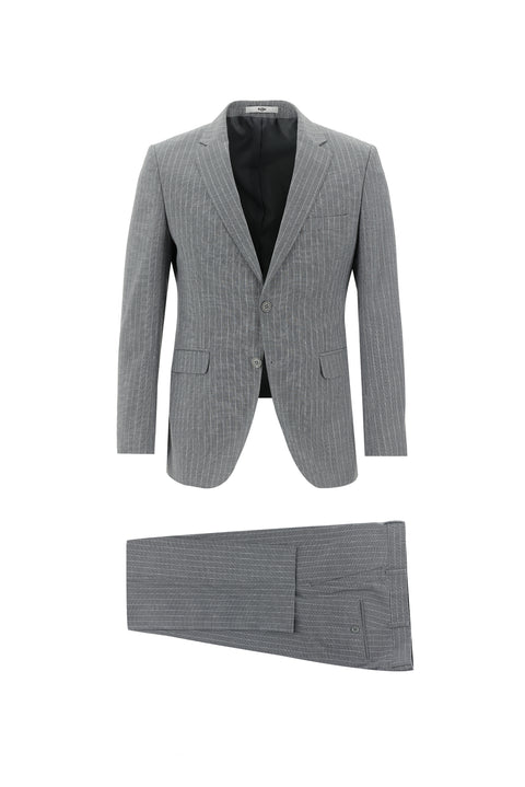 Medium Grey 7 Drop Slim Fit Patterned Suit