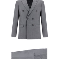 Orta Gri 7 Drop Super Slim Fit Eksra Dar Kesim Çizgili Kruvaze Takım Elbise