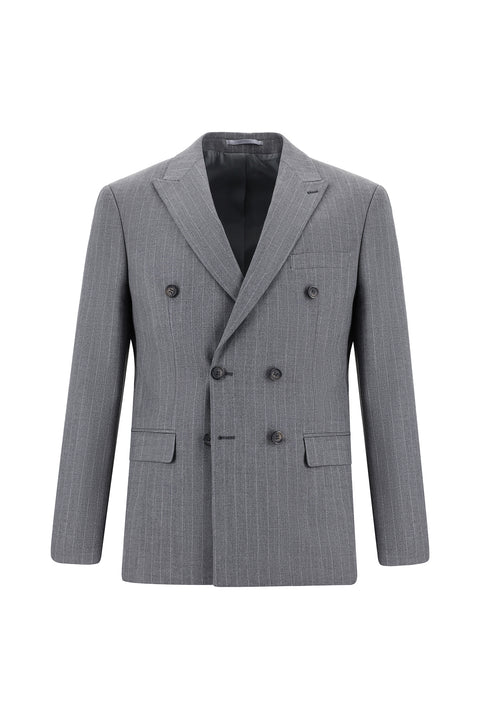 Orta Gri 7 Drop Super Slim Fit Eksra Dar Kesim Çizgili Kruvaze Takım Elbise