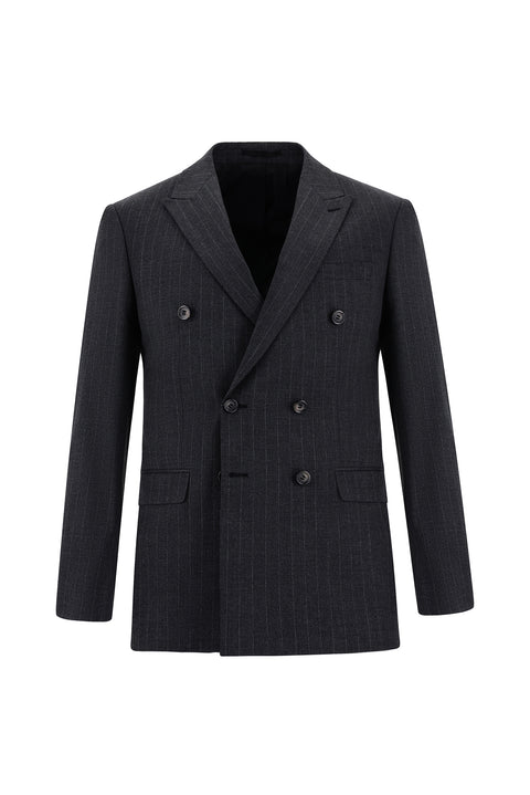 Koyu Füme 7 Drop Super Slim Fit Eksra Dar Kesim Çizgili Kruvaze Takım Elbise