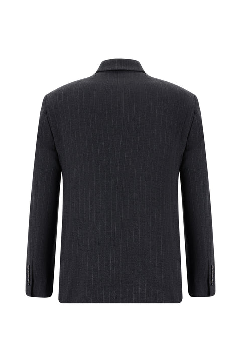 Koyu Füme 7 Drop Super Slim Fit Eksra Dar Kesim Çizgili Kruvaze Takım Elbise