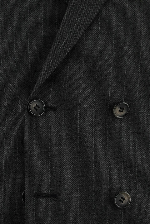 Koyu Füme 7 Drop Super Slim Fit Eksra Dar Kesim Çizgili Kruvaze Takım Elbise
