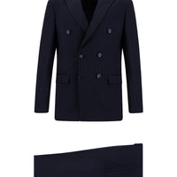 Dark Navy 7 Drop Super Slim Fit Extra Narrow Cut Striped Double-Breasted Suit