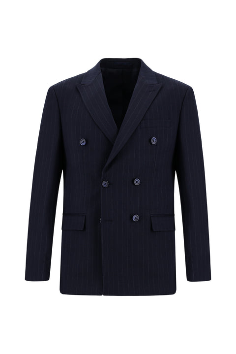 Dark Navy 7 Drop Super Slim Fit Extra Narrow Cut Striped Double-Breasted Suit