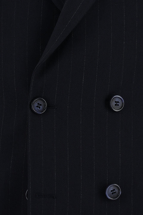Dark Navy 7 Drop Super Slim Fit Extra Narrow Cut Striped Double-Breasted Suit