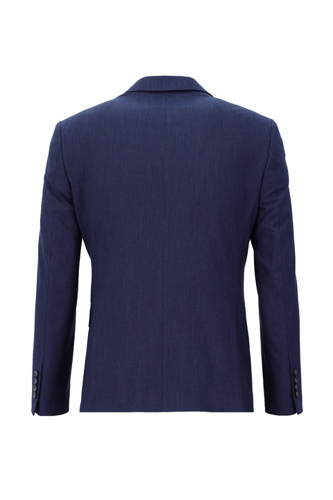 Medium Navy 7 Drop Slim Fit Striped Suit with Elasticated Waist and Drawstring