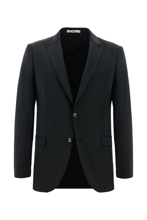 Black 6-Drop Regular Fit Standard Cut Wool Striped Suit