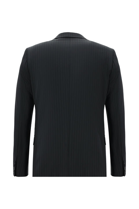 Black 6-Drop Regular Fit Standard Cut Wool Striped Suit