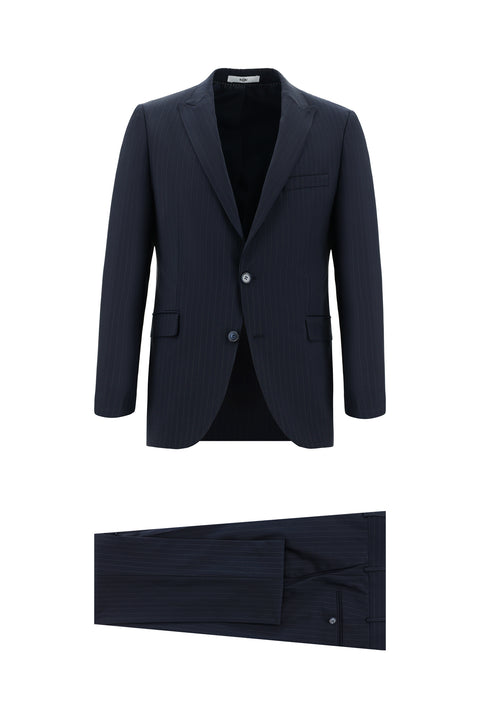 Dark Navy 7 Drop Slim Fit Narrow Cut Wool Striped Suit