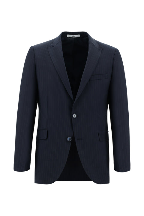 Dark Navy 7 Drop Slim Fit Narrow Cut Wool Striped Suit