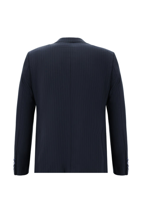 Dark Navy 7 Drop Slim Fit Narrow Cut Wool Striped Suit