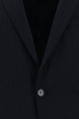  Koyu Lacivert 7 Drop Slim Fit Dar Kesim Yünlü Çizgili Takım Elbise