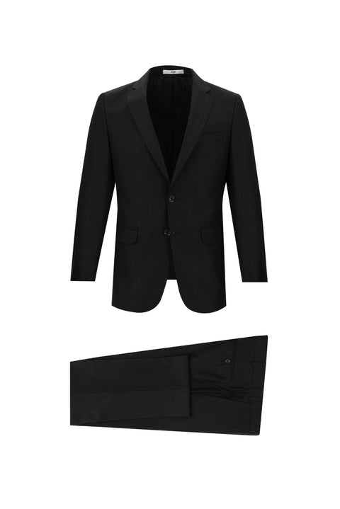 Black 6-Drop Regular Fit Standard Cut Plaid Suit