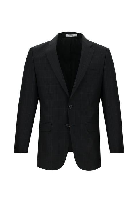 Black 6-Drop Regular Fit Standard Cut Plaid Suit