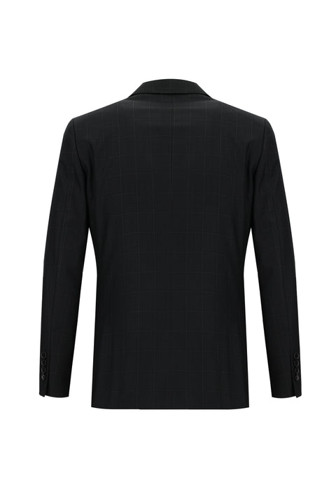 Black 6-Drop Regular Fit Standard Cut Plaid Suit