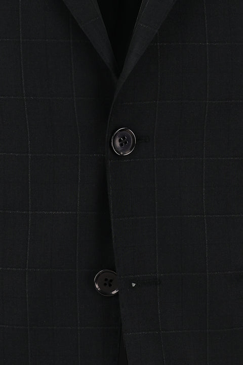 Black 6-Drop Regular Fit Standard Cut Plaid Suit