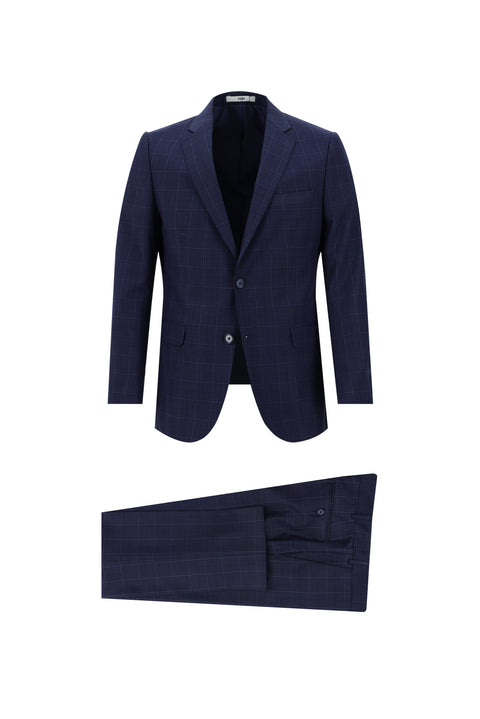 Medium Navy 6 Drop Regular Fit Standard Cut Plaid Suit