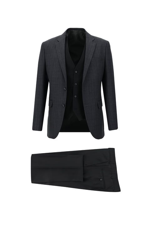 Dark Gray 7 Drop Slim Fit Narrow Cut Suit with Vest