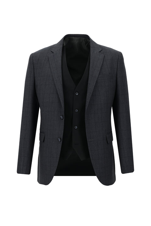 Dark Gray 7 Drop Slim Fit Narrow Cut Suit with Vest