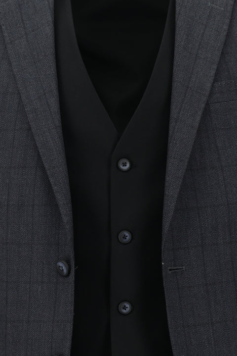 Dark Gray 7 Drop Slim Fit Narrow Cut Suit with Vest