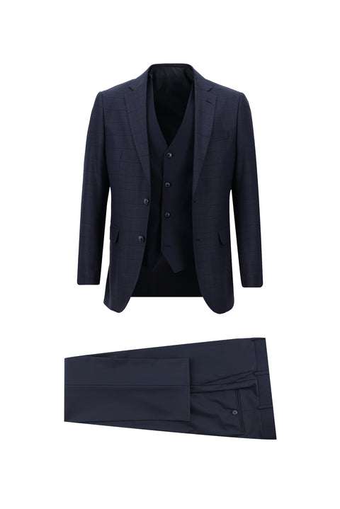 Dark Navy 6 Drop Regular Fit Standard Cut Suit with Vest