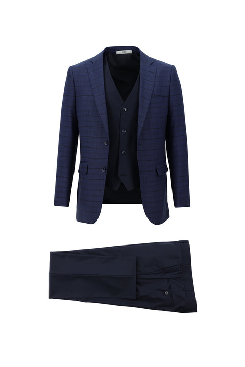 Navy Blue 6 Drop Regular Fit Standard Cut Suit with Vest