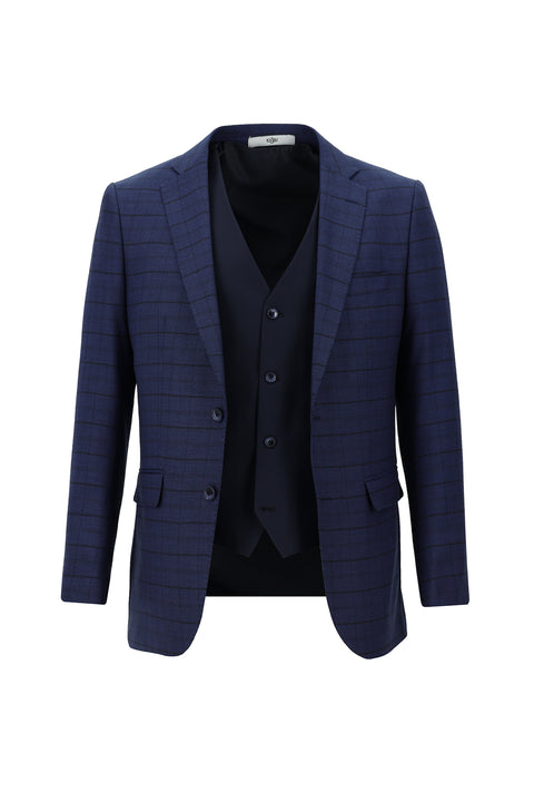 Navy Blue 6 Drop Regular Fit Standard Cut Suit with Vest