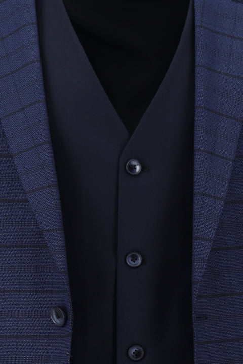 Navy Blue 6 Drop Regular Fit Standard Cut Suit with Vest