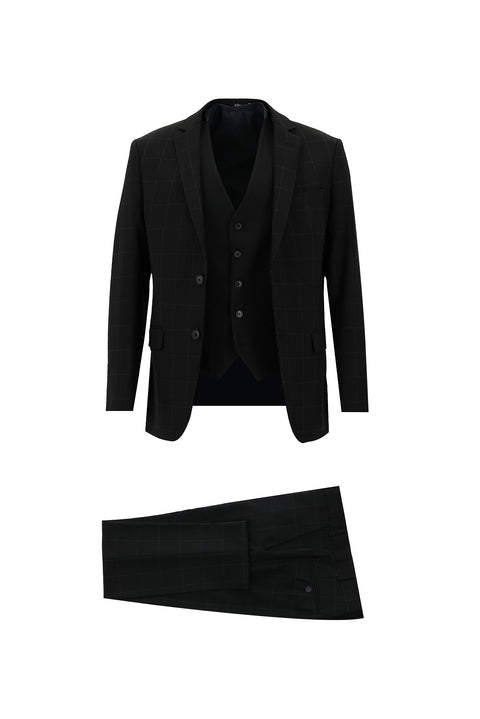 Black 7 Drop Super Slim Fit Extra Narrow Cut Plaid Vest Suit