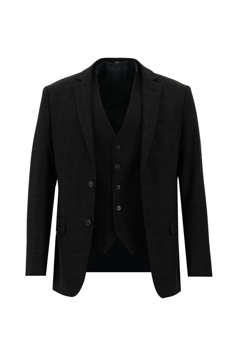 Black 7 Drop Super Slim Fit Extra Narrow Cut Plaid Vest Suit
